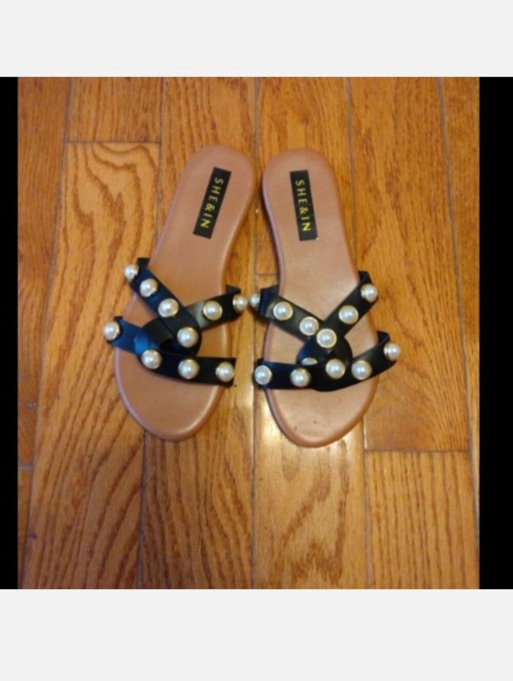 She&In Pearl Studded Slip on Sandals Sz 37